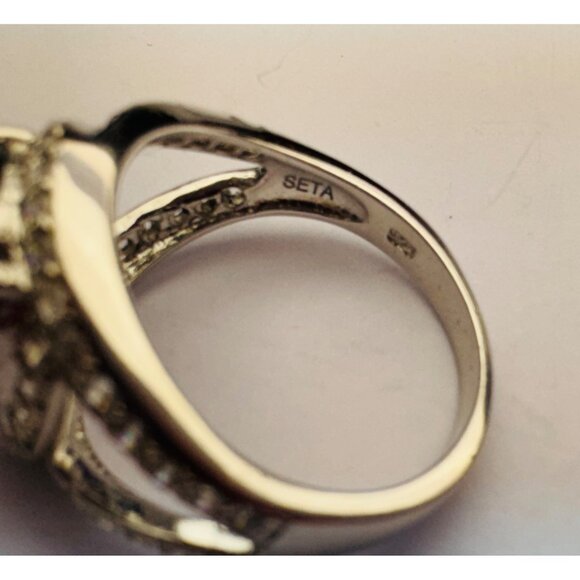 Estate SETA Sterling Silver Rhodium Ring Sapphire Crystal Accents Size 6 925 - Picture 7 of 10